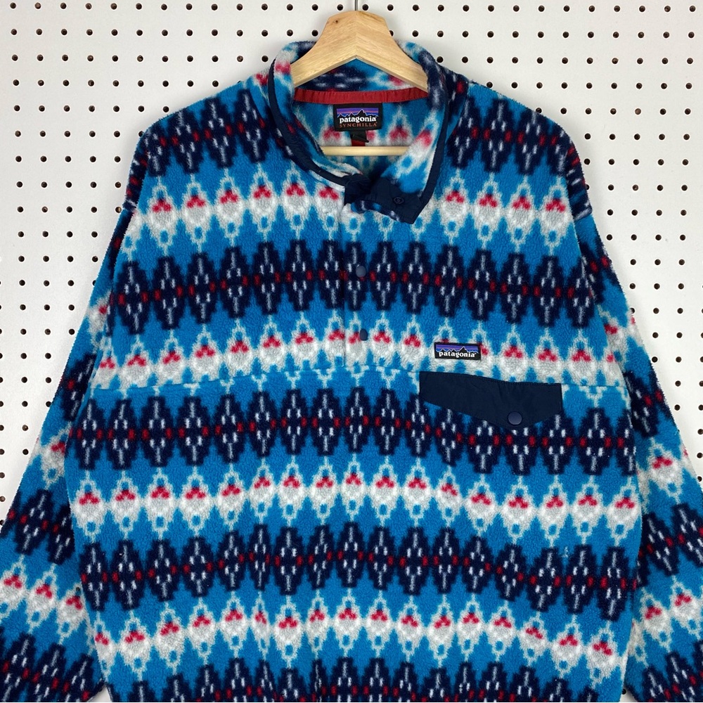 Patagonia Aztec Print Synchilla Snap T Fleece Pullover Y2K Rare Blue Size Large